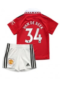 Fotbalové Dres Manchester United Donny van de Beek #34 Dětské Domácí Oblečení 2022-23 Krátký Rukáv (+ trenýrky)